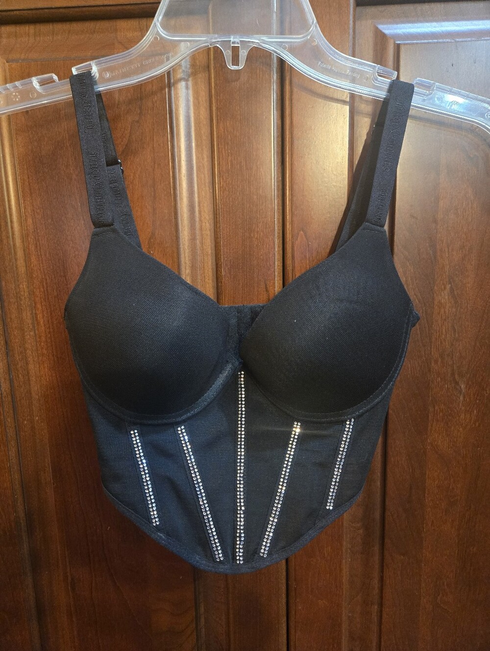 Juicy Couture Black Mesh Rhinestone Corset Top Bustier Bra- Small